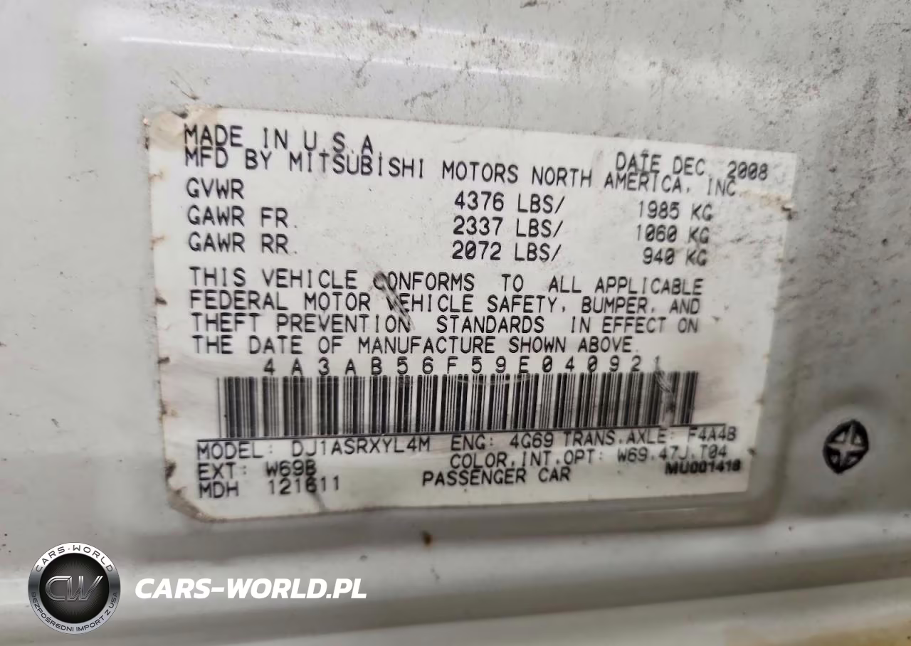 2009 Mitsubishi Galant Es VIN:4A3AB56F59E040921 - 12