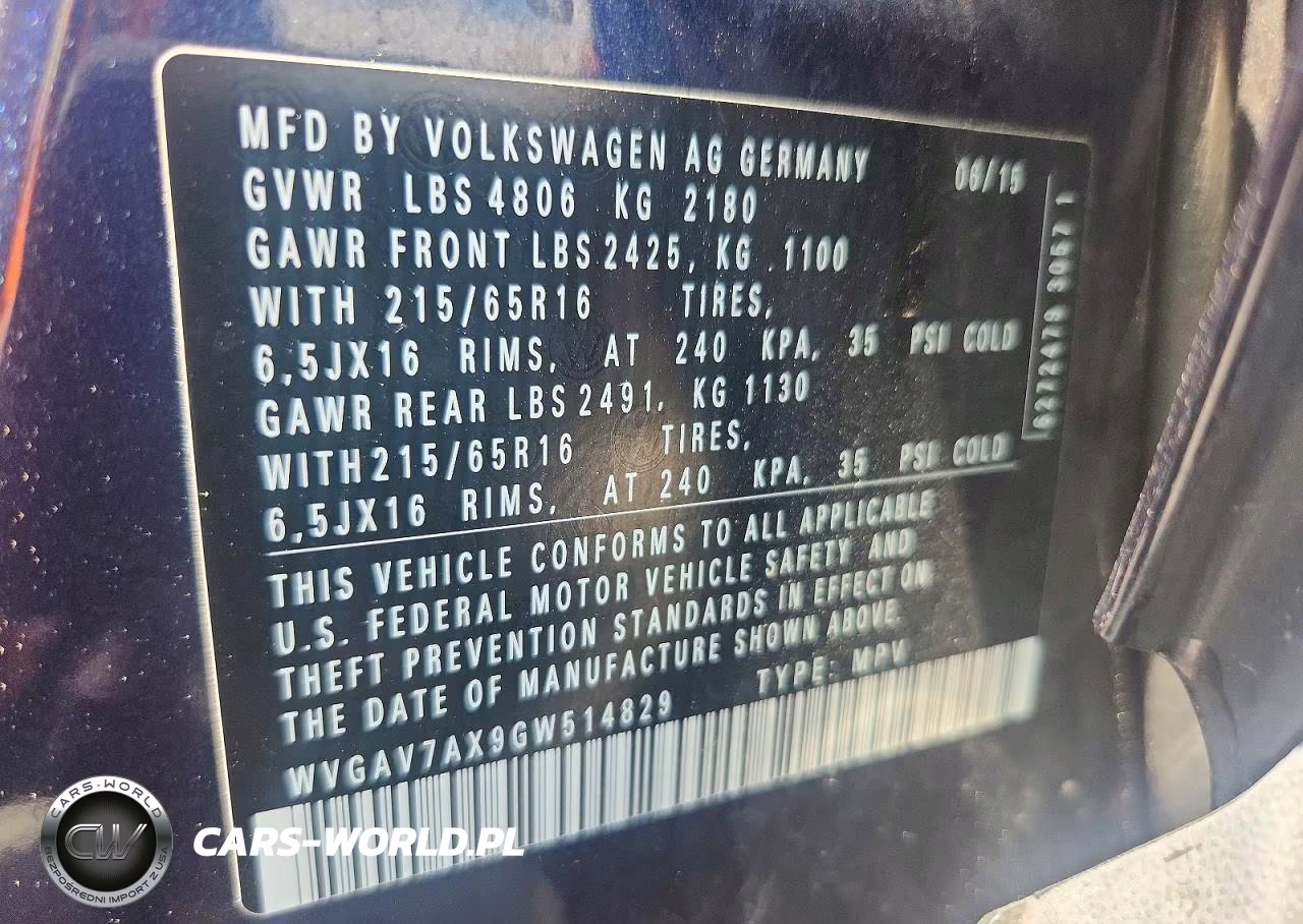 2016 Volkswagen Tiguan S VIN:WVGAV7AX9GW514829 - 13