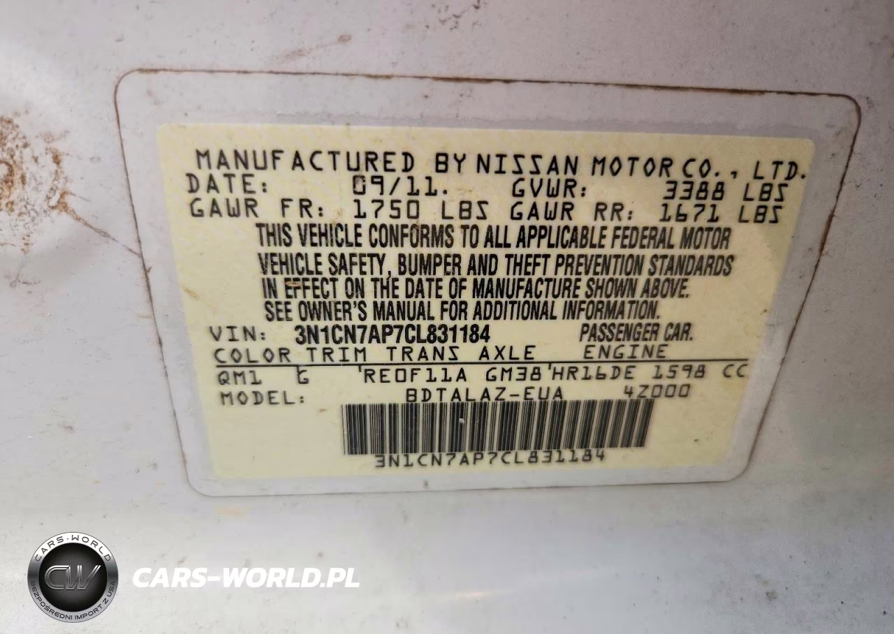 2012 Nissan Versa 1.6 S VIN:3N1CN7AP7CL831184 - 12