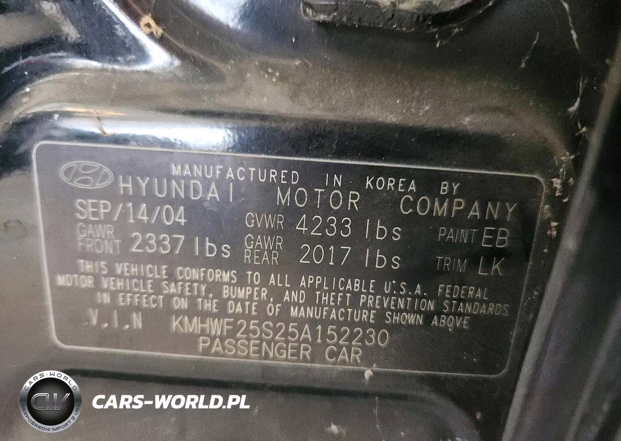 2005 Hyundai Sonata Gl VIN:KMHWF25S25A152230 - 12