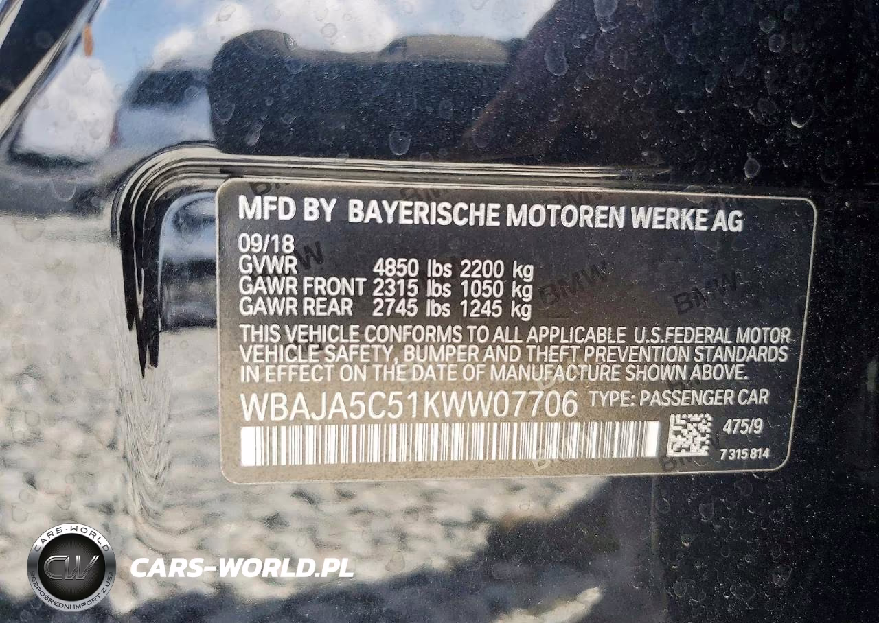 2019 BMW 530 I VIN:WBAJA5C51KWW07706 - 13