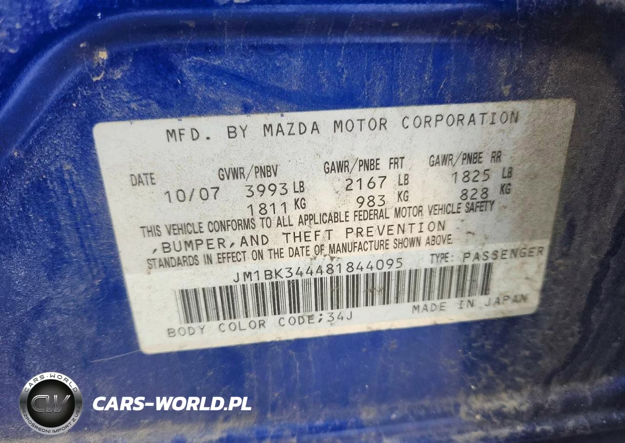 2008 Mazda 3 Hatchback VIN:JM1BK344481844095 - 12