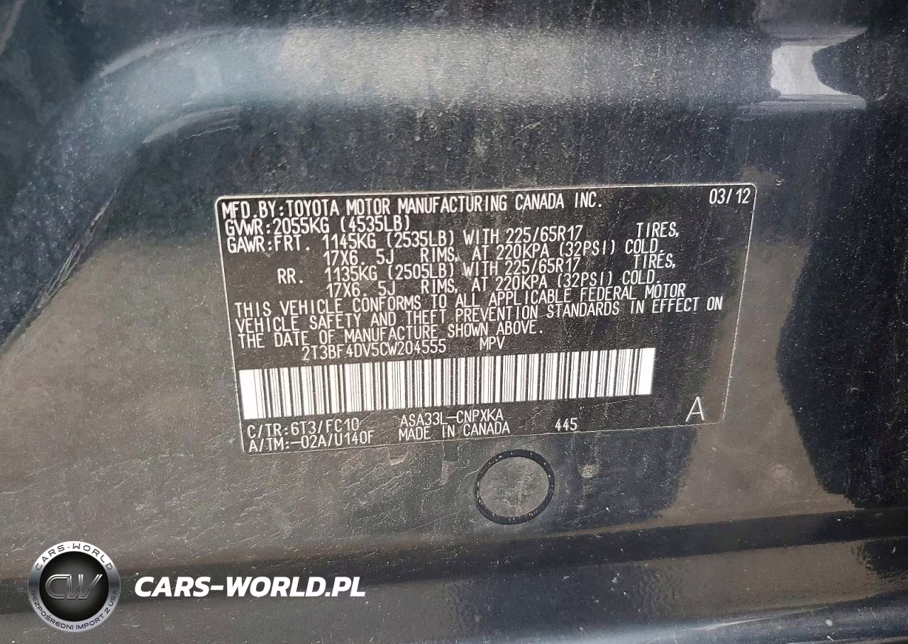 2012 Toyota Rav4 Base VIN:2T3BF4DV5CW204555 - 12