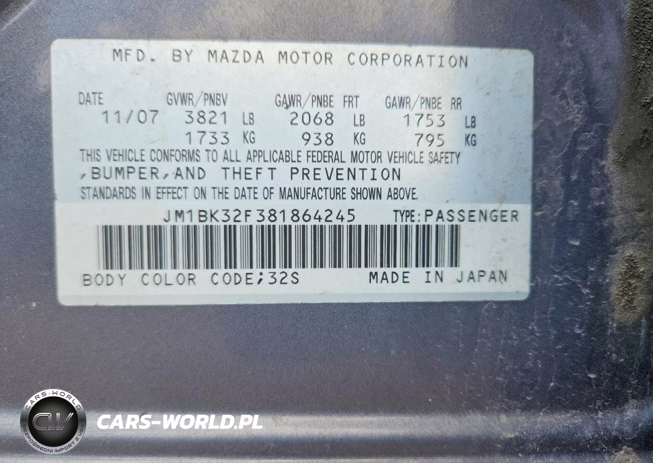 2008 Mazda 3 I VIN:JM1BK32F381864245 - 13