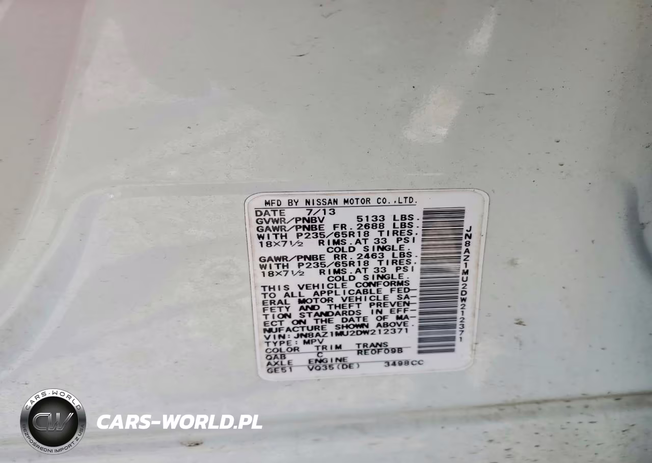 2013 Nissan Murano S VIN:JN8AZ1MU2DW212371 - 13