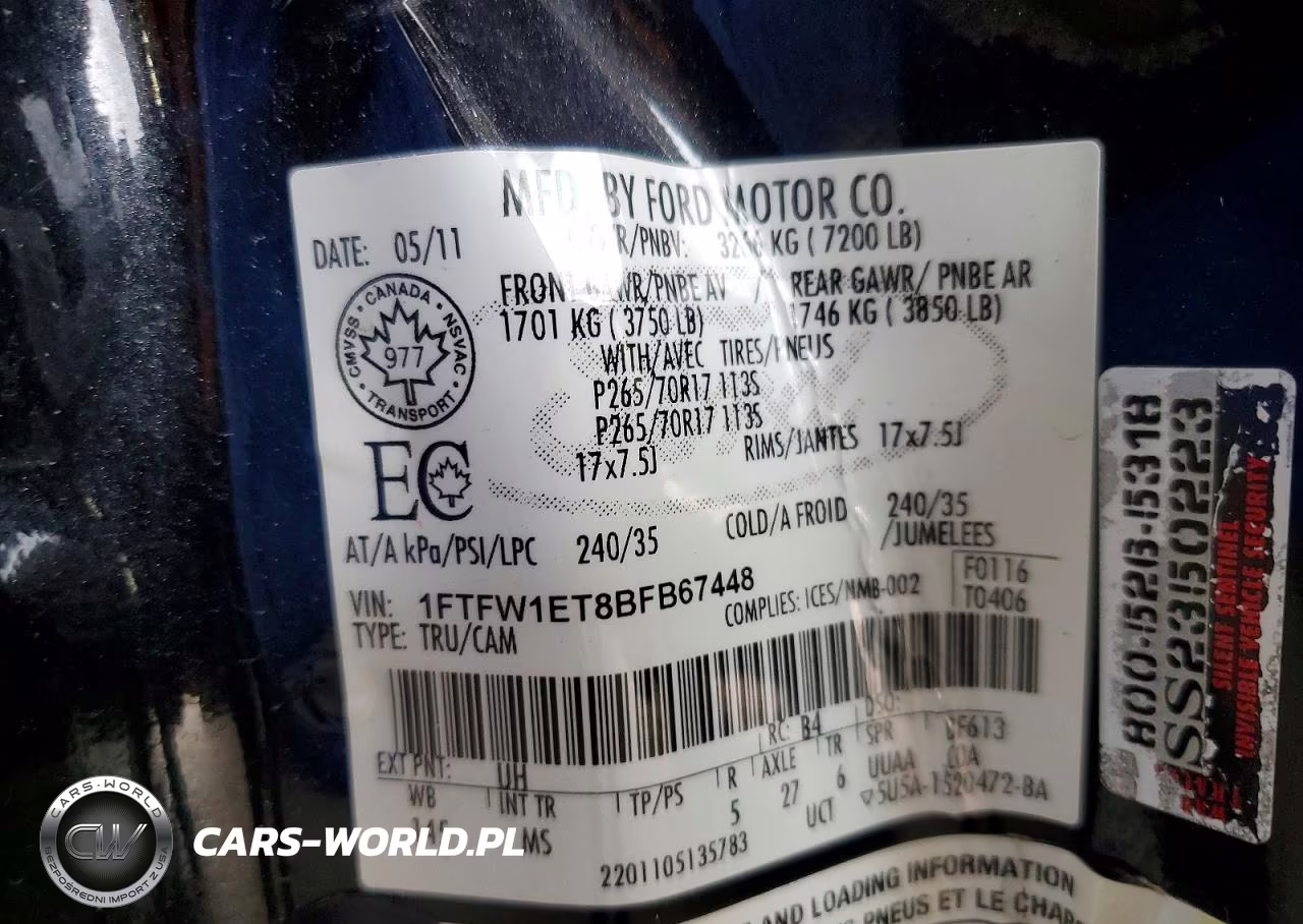 2011 Ford F150 Supercrew VIN:1FTFW1ET8BFB67448 - 12