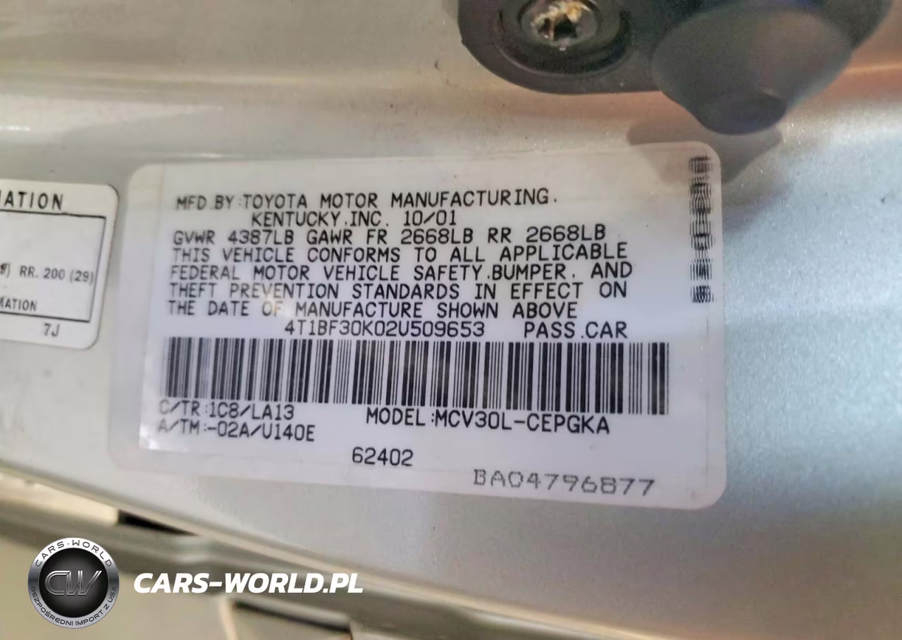 2002 Toyota Camry Xle V6 VIN:4T1BF30K02U509653 - 12