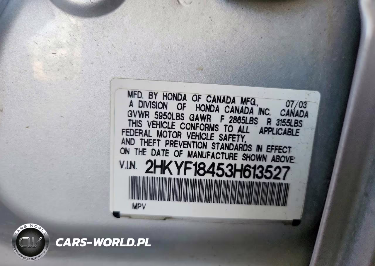 2003 Honda Pilot Ex VIN:2HKYF18453H613527 - 12