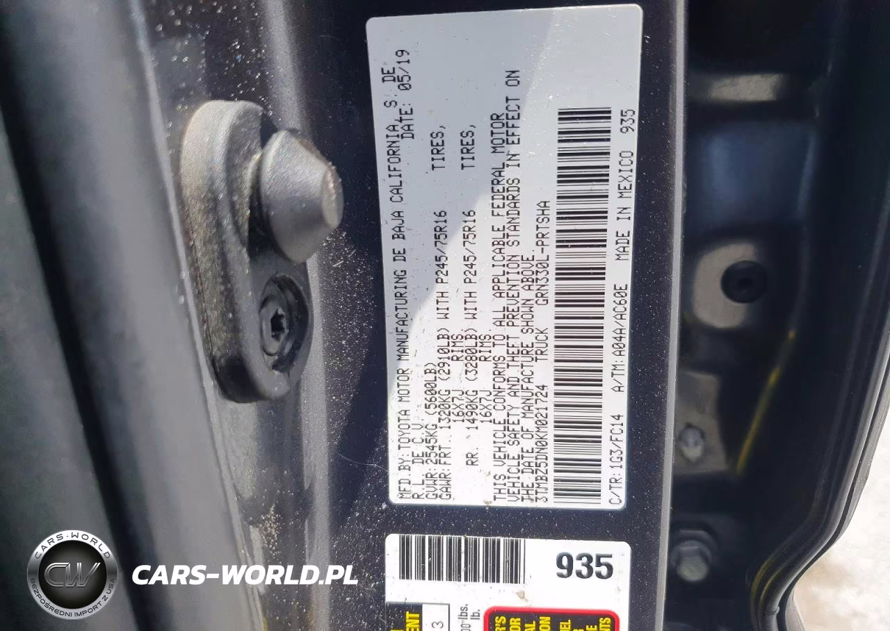 2019 Toyota Tacoma Sr5 V6 VIN:3TMBZ5DN0KM021724 - 12