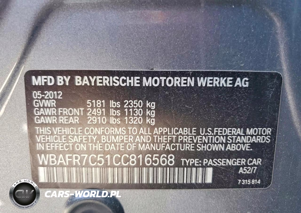 2012 BMW 535 I VIN:WBAFR7C51CC816568 - 12