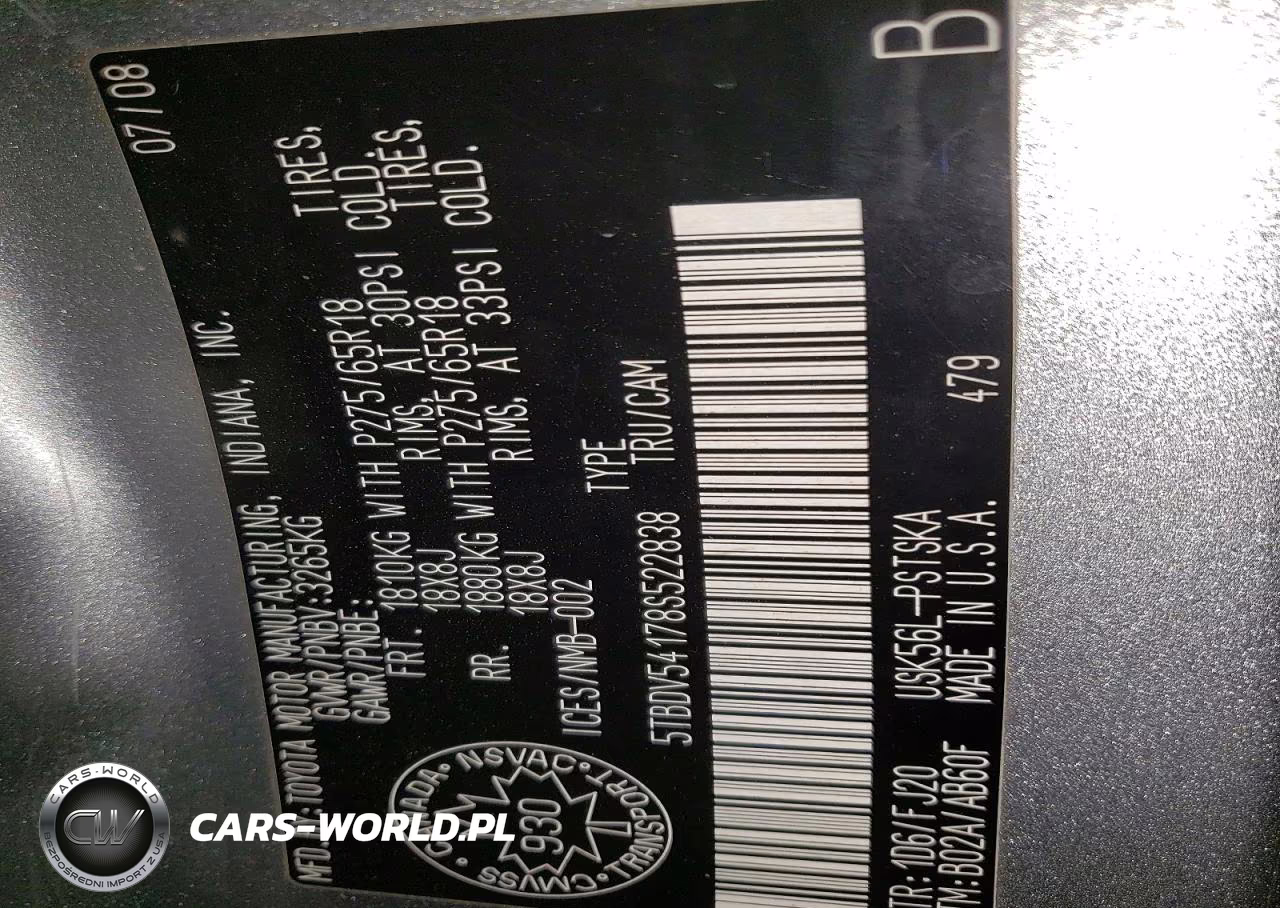 2008 Toyota Tundra Grade VIN:5TBDV54178S522838 - 12