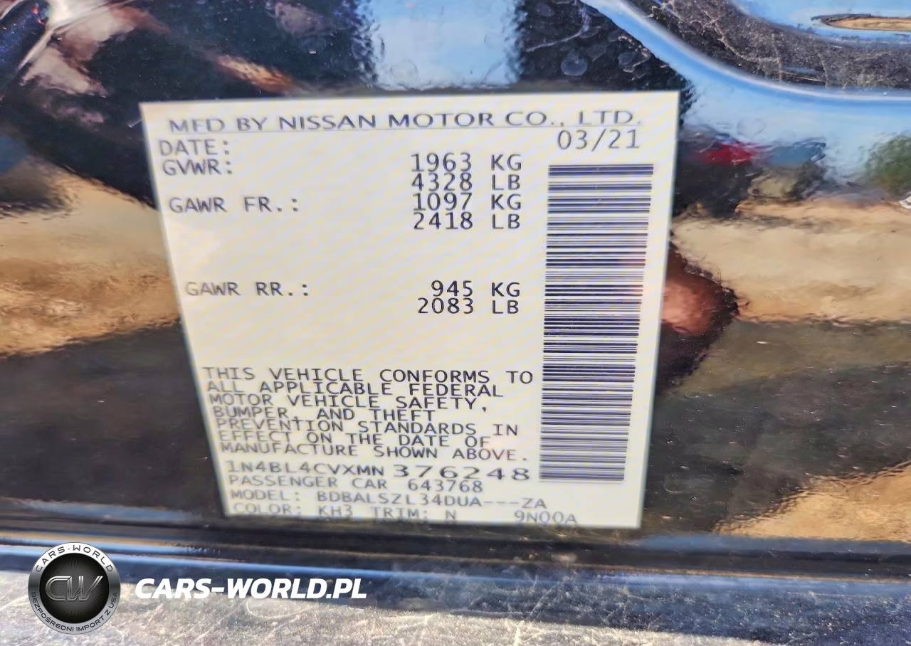 2021 Nissan Altima Sr VIN:1N4BL4CVXMN376248 - 12