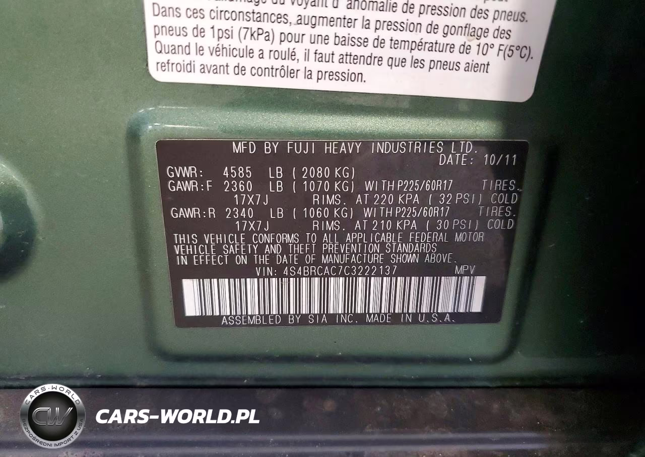 2012 Subaru Outback 2.5I VIN:4S4BRCAC7C3222137 - 13