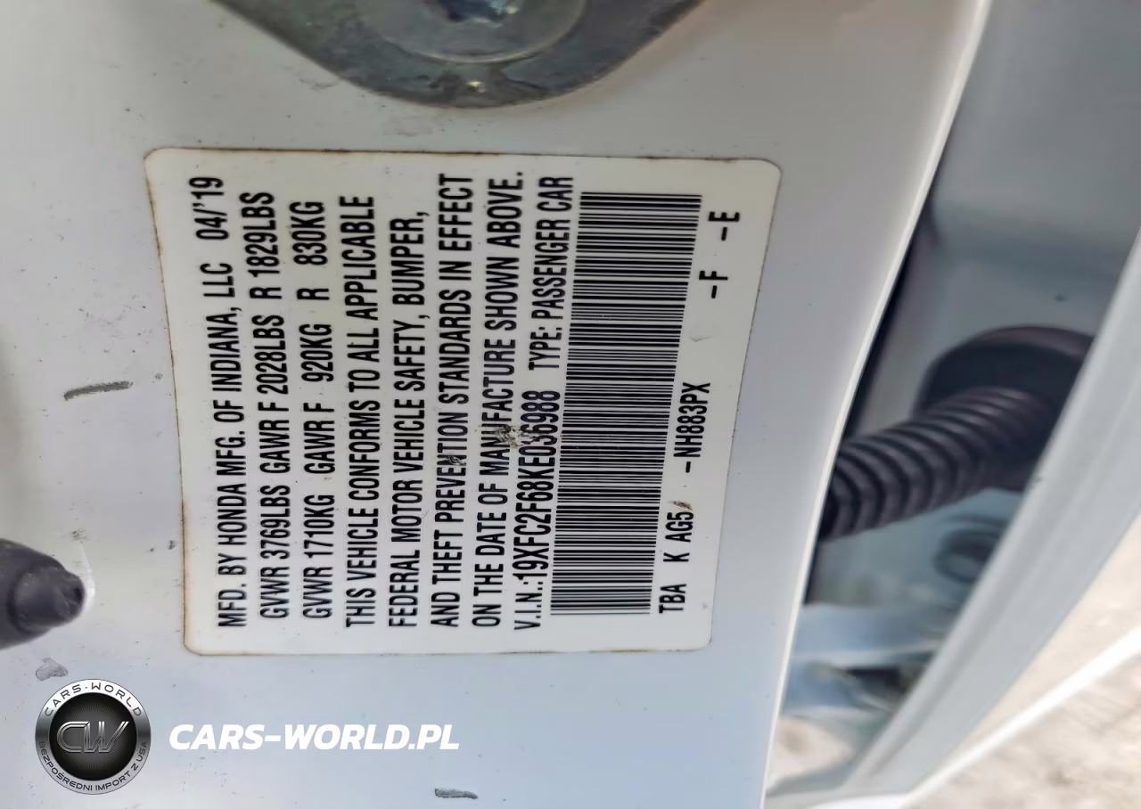 2019 Honda Civic Lx VIN:19XFC2F68KE036988 - 12