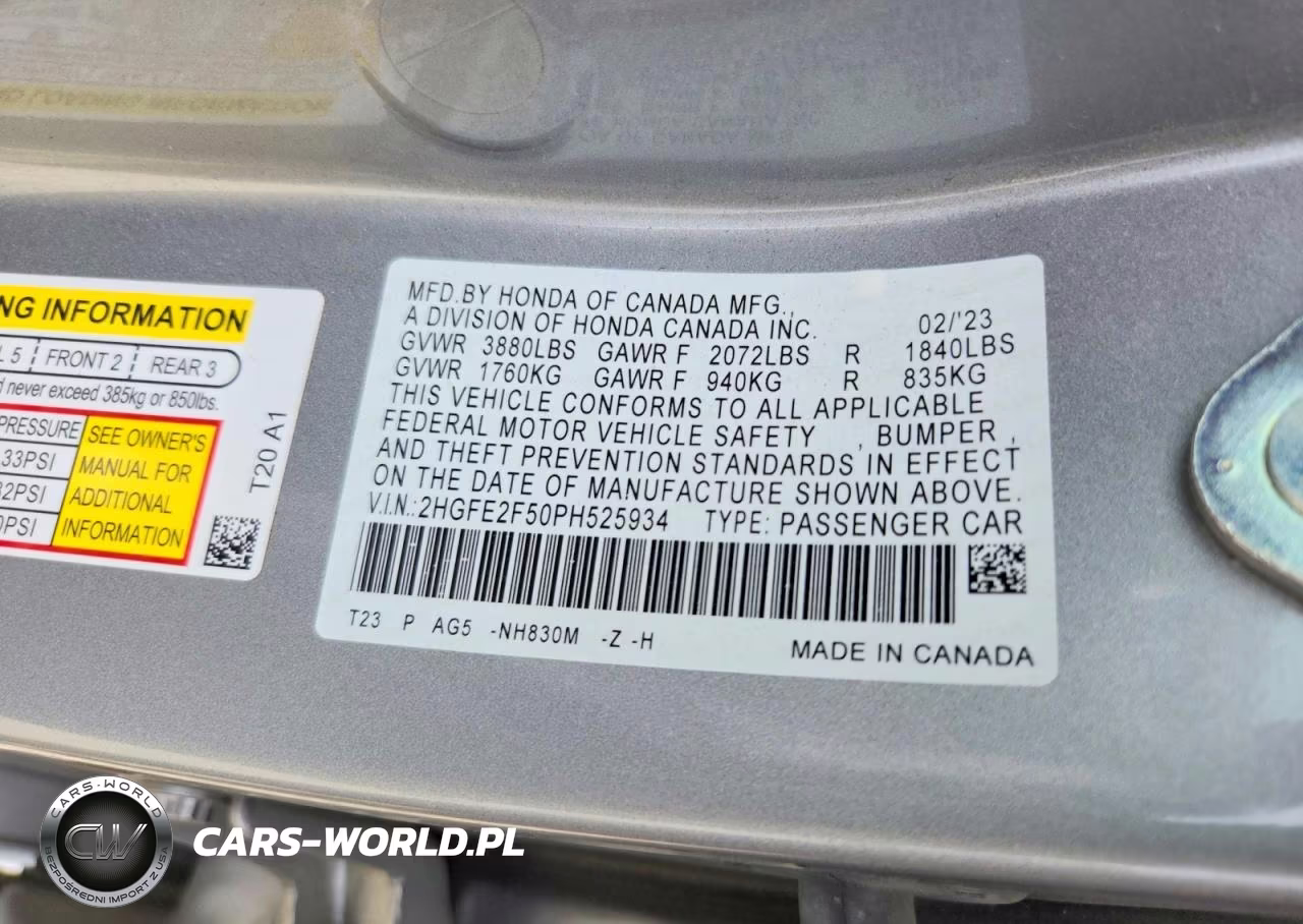 2023 Honda Civic Sport VIN:2HGFE2F50PH525934 - 12
