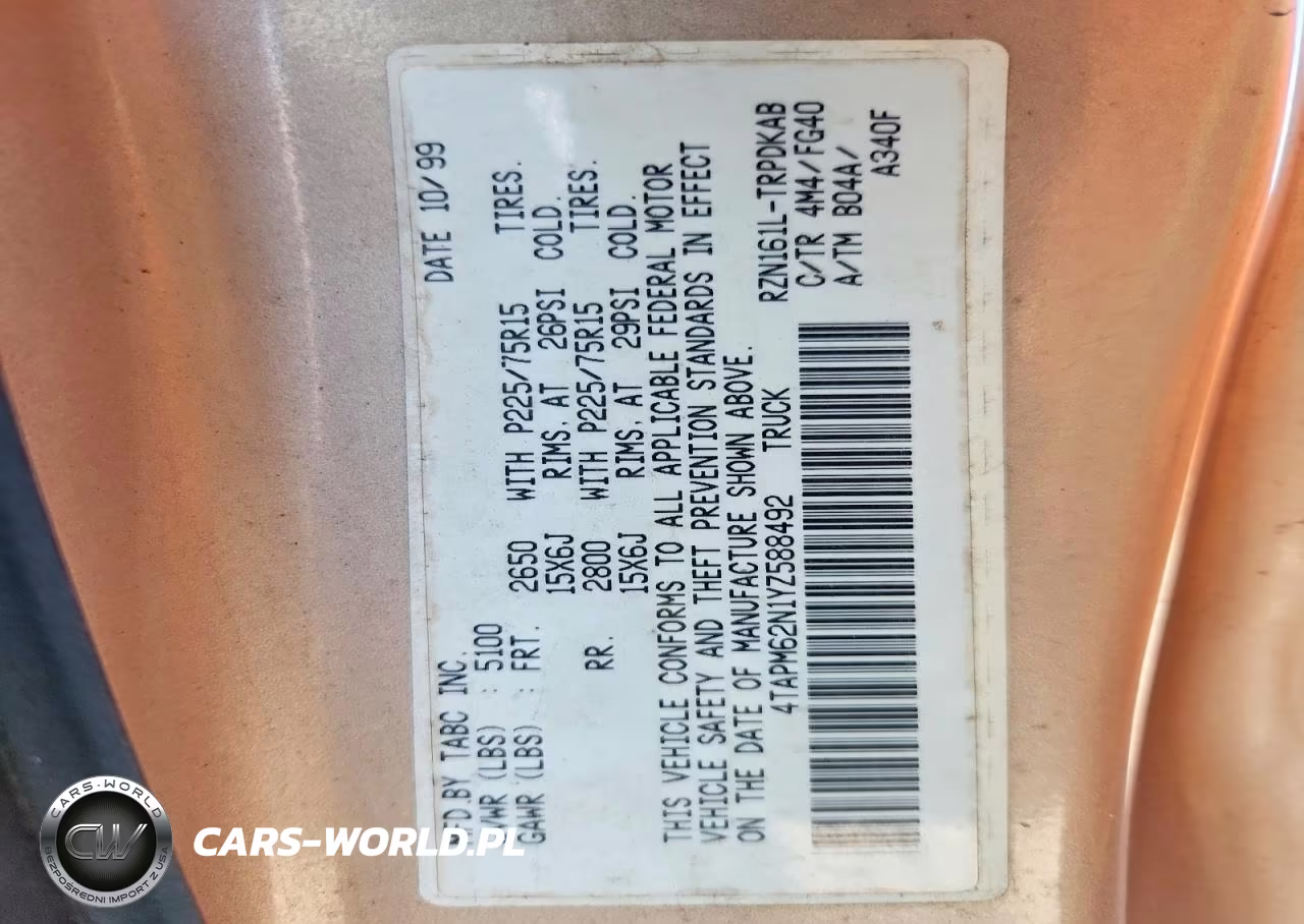 2000 Toyota Tacoma Base VIN:4TAPM62N1YZ588492 - 12