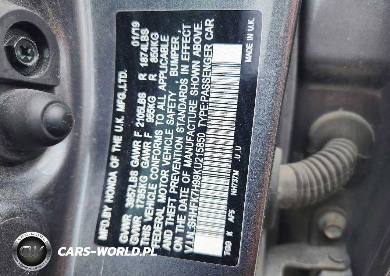 2019 Honda Civic Sport Touring VIN:SHHFK7H99KU215850 - 12