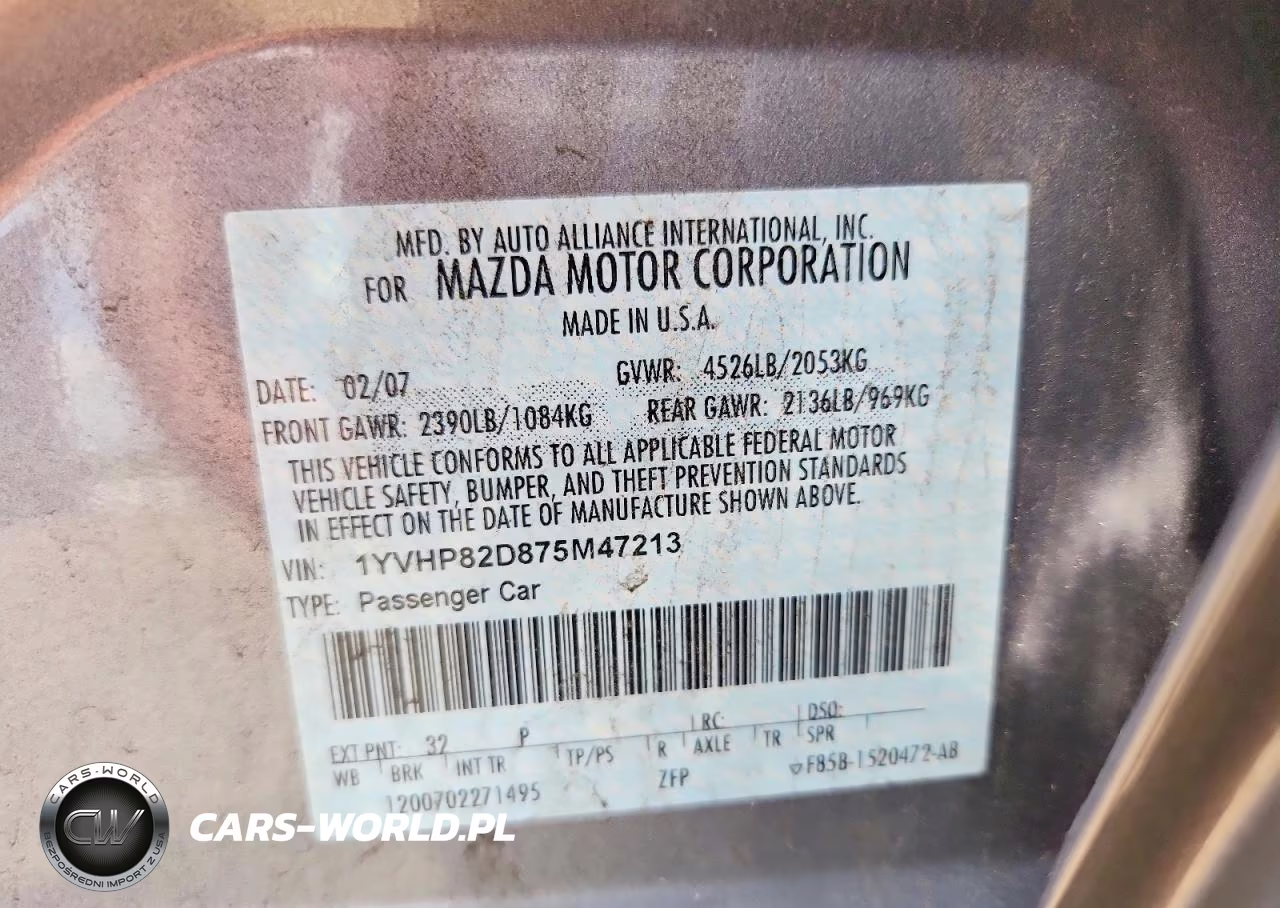 2007 Mazda 6 S VIN:1YVHP82D875M47213 - 12