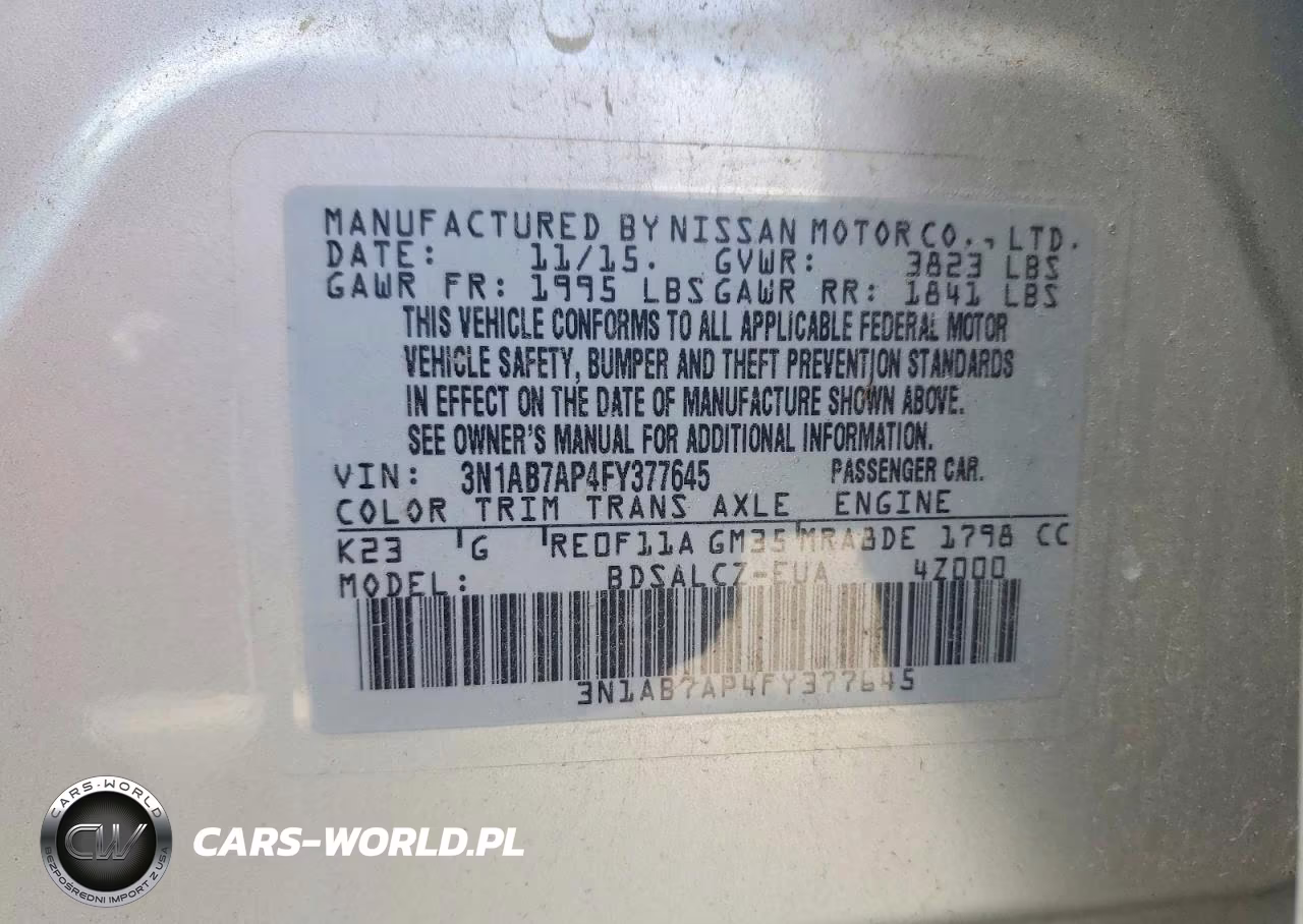 2015 Nissan Sentra S VIN:3N1AB7AP4FY377645 - 12