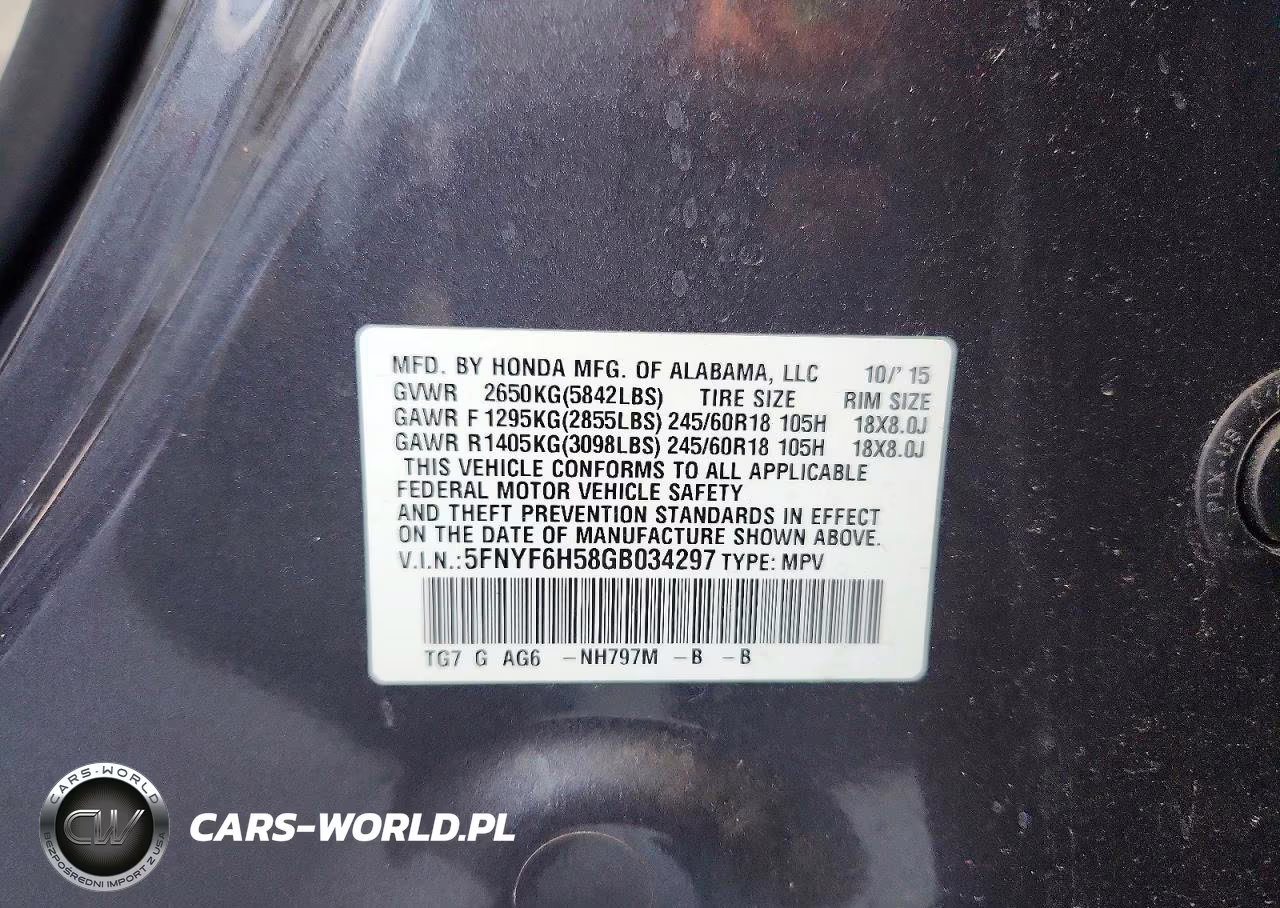 2016 Honda Pilot Exl VIN:5FNYF6H58GB034297 - 14