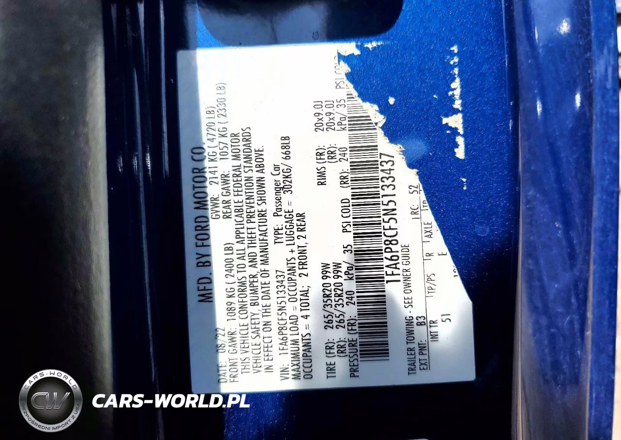 2022 Ford Mustang Gt VIN:1FA6P8CF5N5133437 - 12