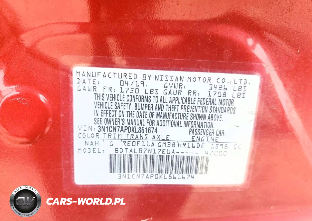 2019 Nissan Versa Sv VIN:3N1CN7AP0KL861674 - 12