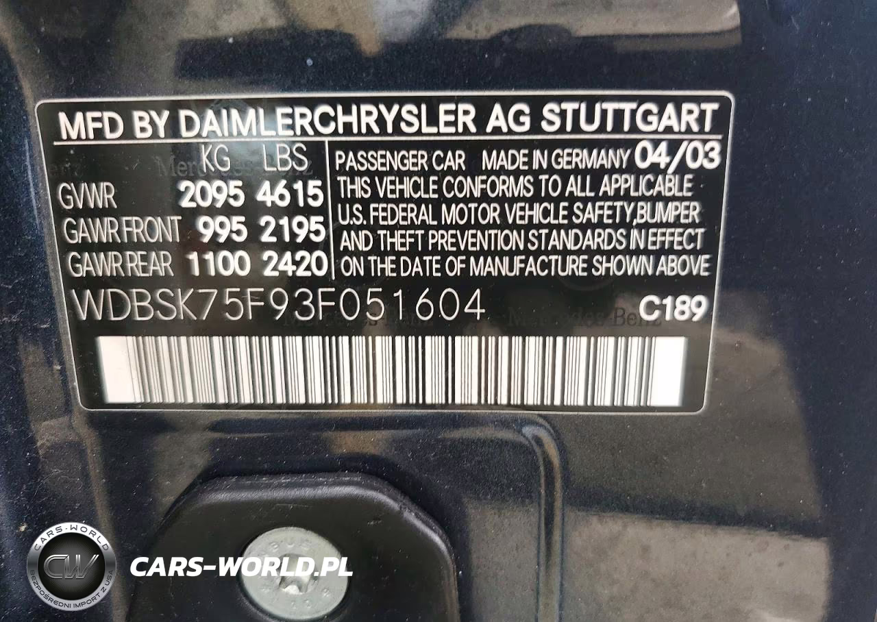 2003 Mercedes-Benz Sl 500R VIN:WDBSK75F93F051604 - 12