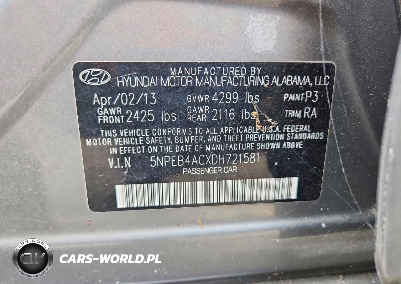2013 Hyundai Sonata Gls VIN:5NPEB4ACXDH721581 - 12
