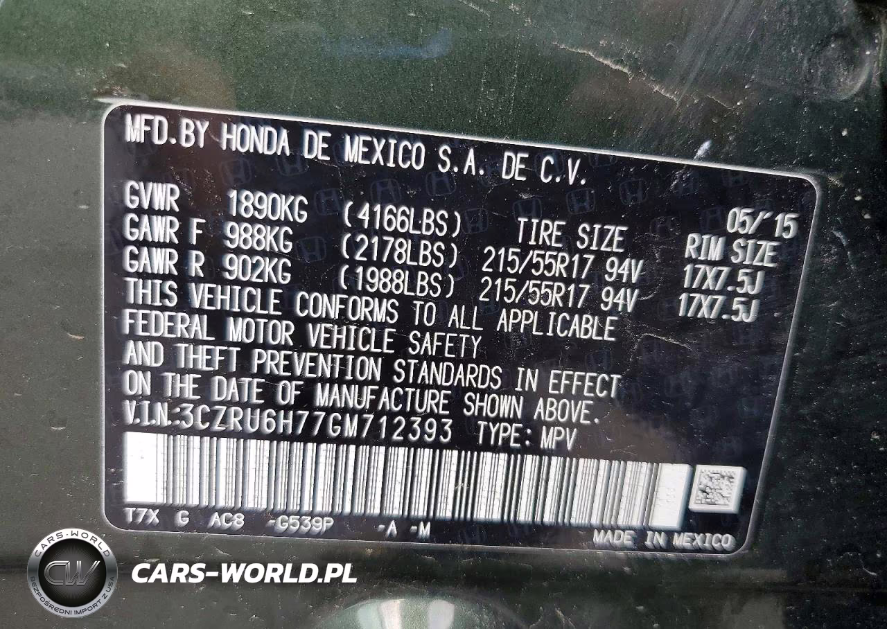2016 Honda Hr-V Exl VIN:3CZRU6H77GM712393 - 14