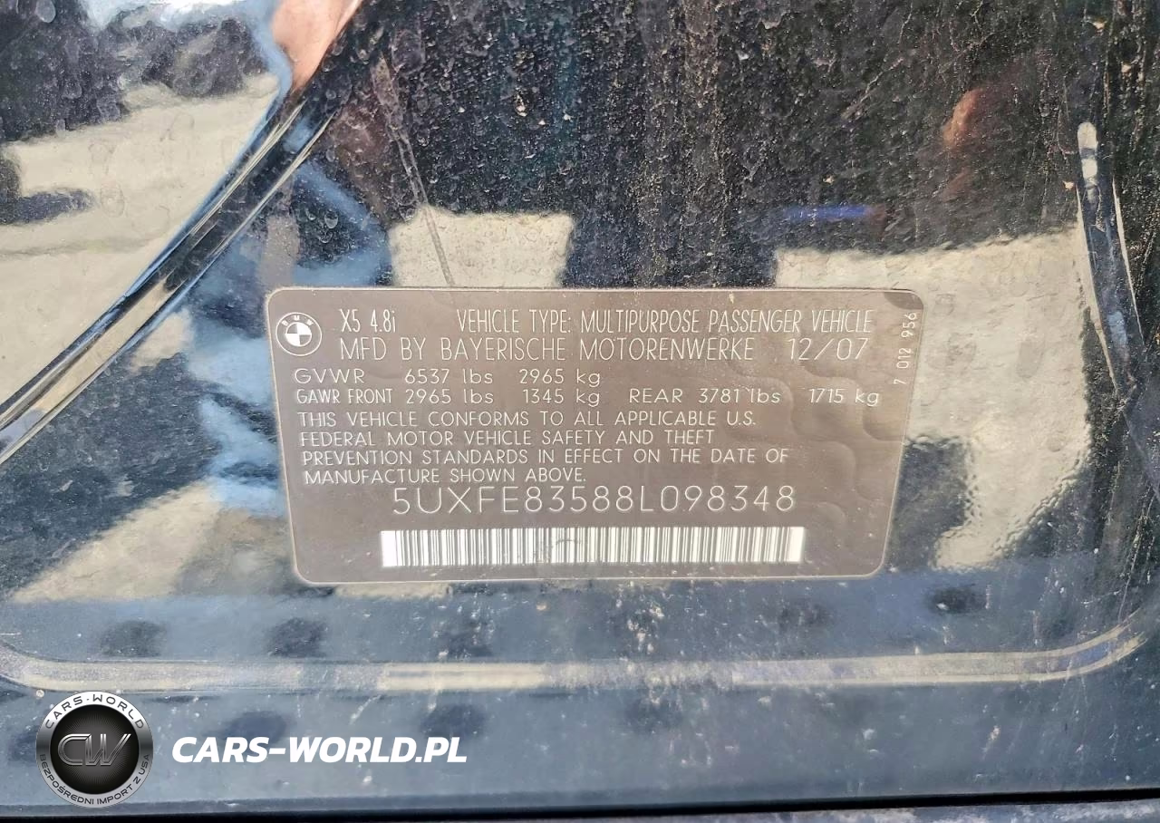 2008 BMW X5 4.8I VIN:5UXFE83588L098348 - 13