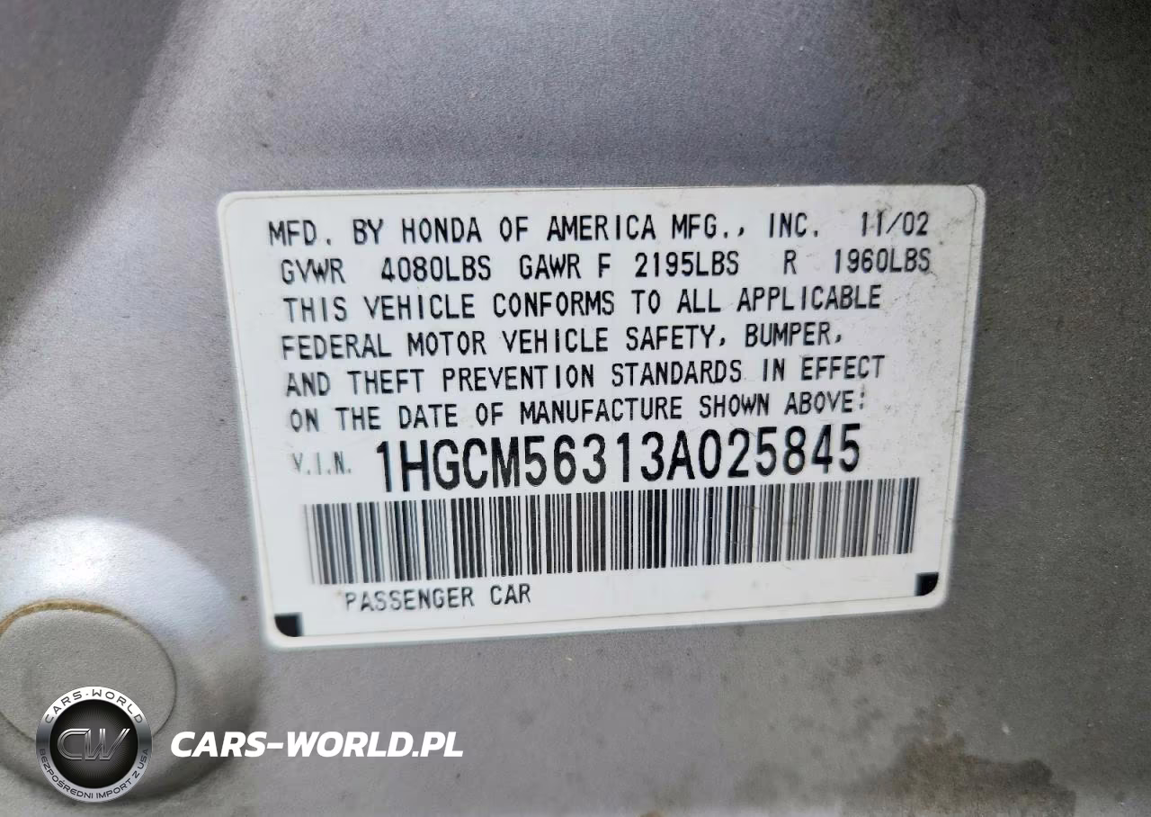 2003 Honda Accord Lx VIN:1HGCM56313A025845 - 12
