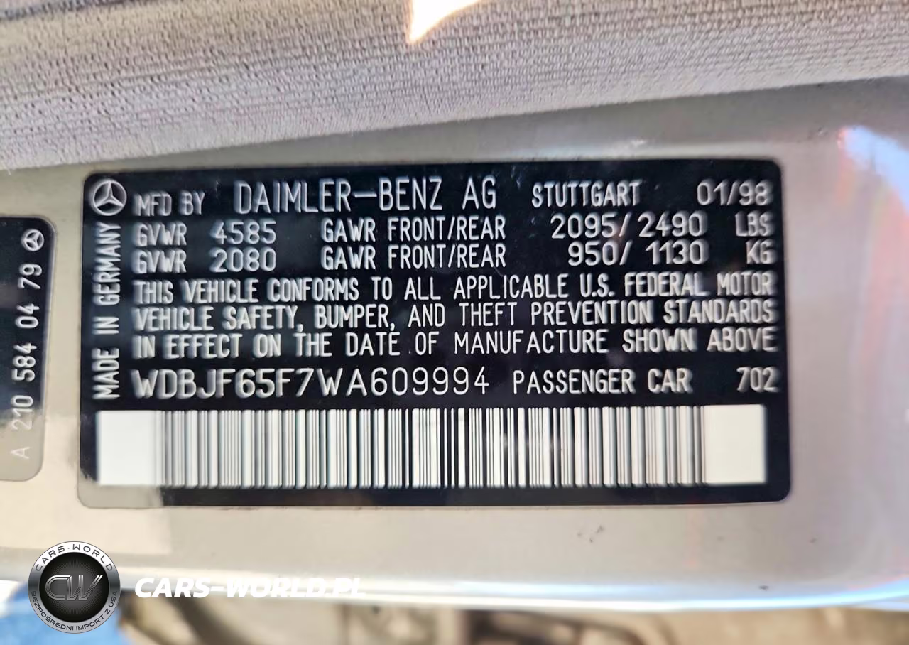 1998 Mercedes-Benz E 320 VIN:WDBJF65F7WA609994 - 13
