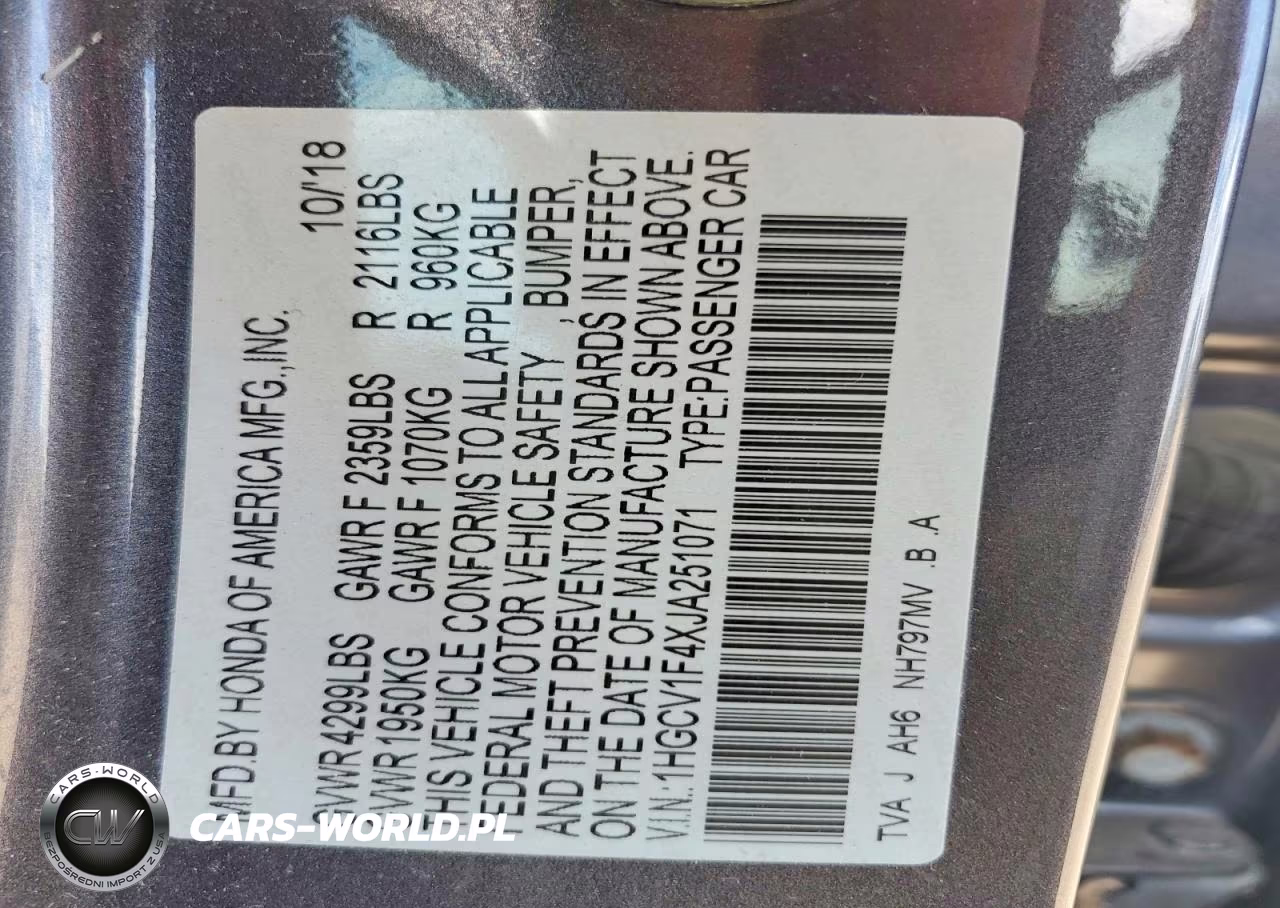 2018 Honda Accord Ex VIN:1HGCV1F4XJA251071 - 12
