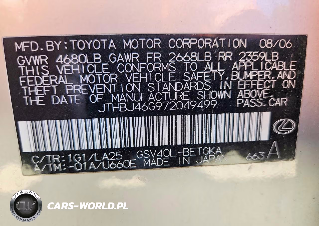 2007 Lexus Es 350 VIN:JTHBJ46G972049499 - 12