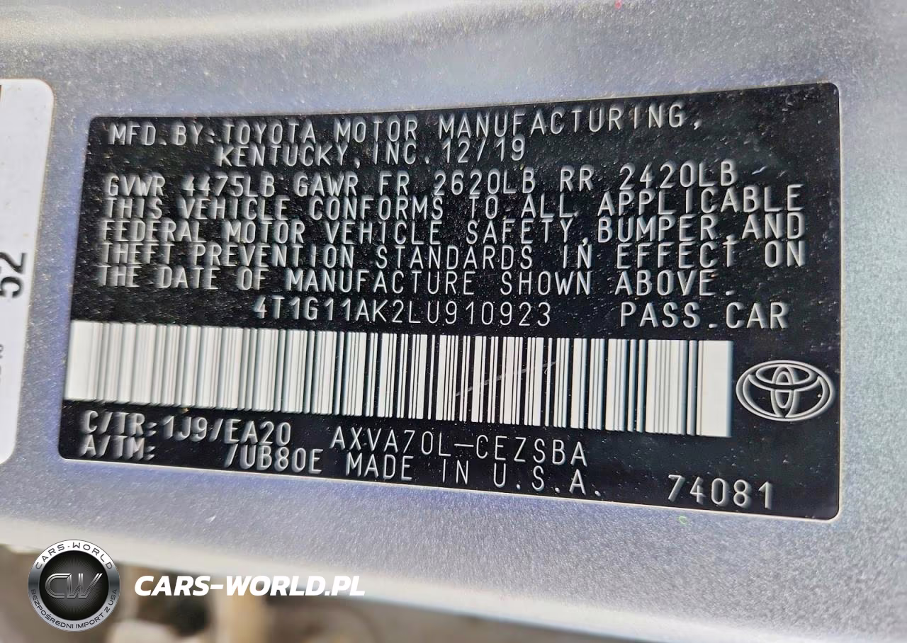2020 Toyota Camry Se VIN:4T1G11AK2LU910923 - 12