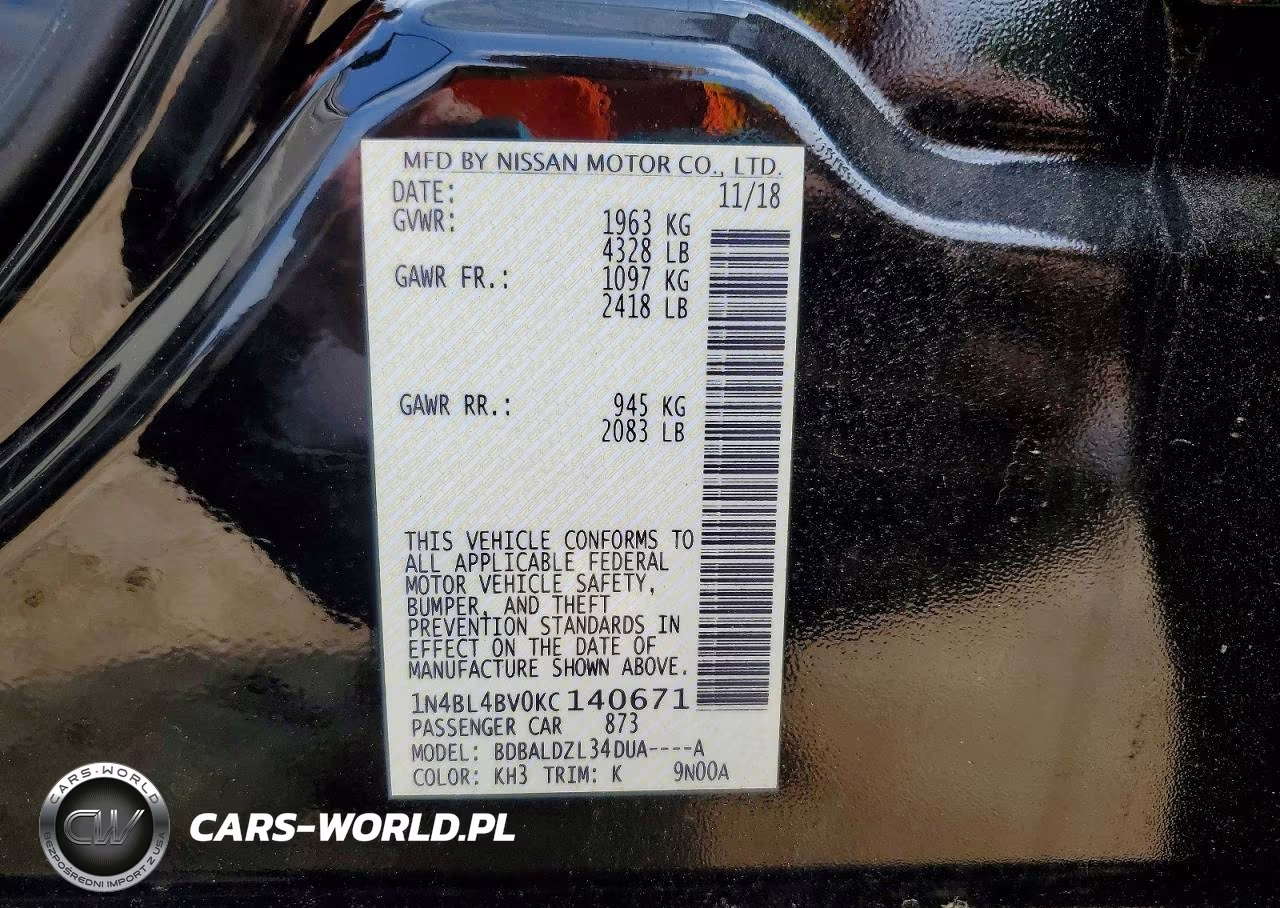 2019 Nissan Altima S VIN:1N4BL4BV0KC140671 - 12