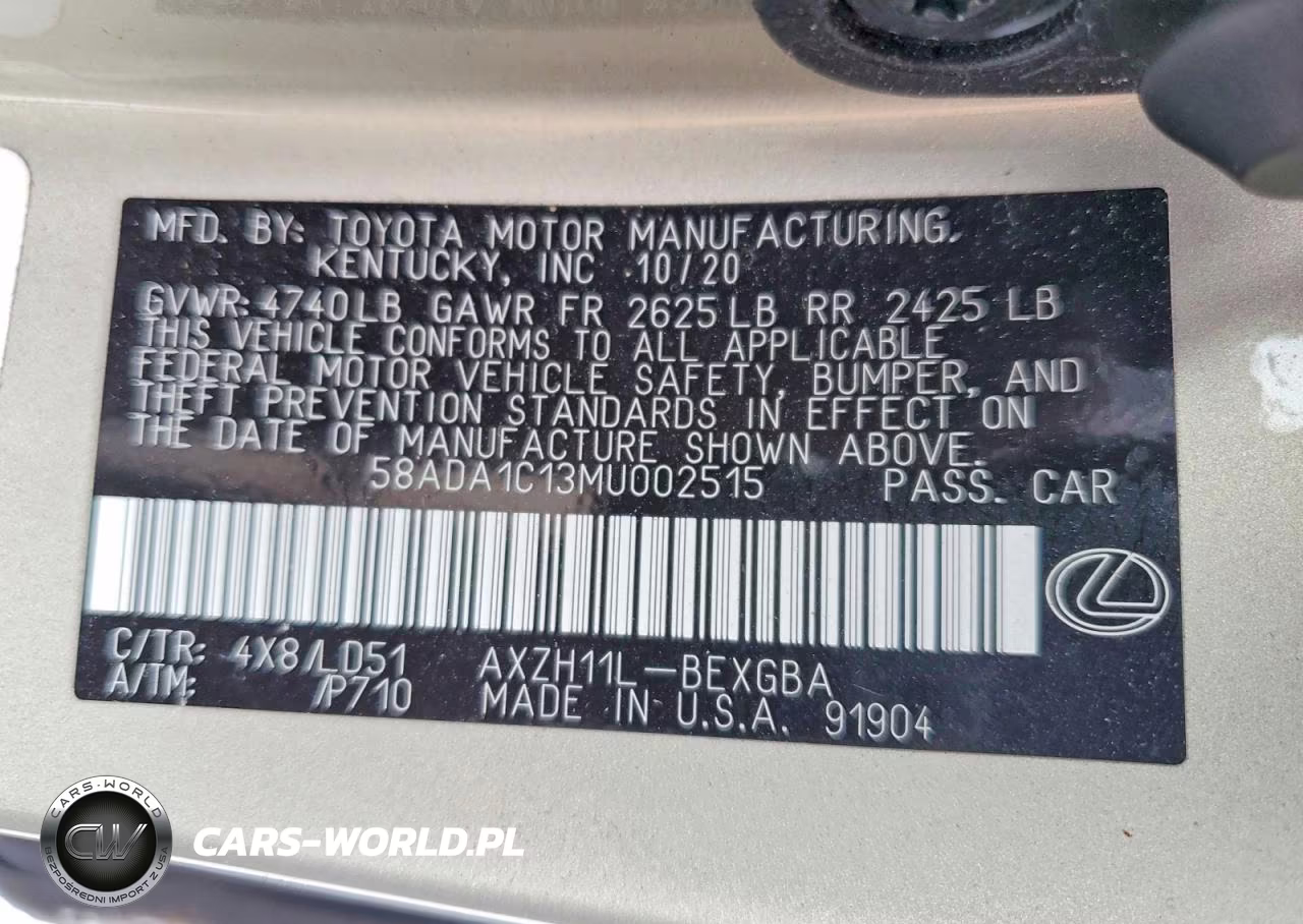 2021 Lexus Es 300H VIN:58ADA1C13MU002515 - 13