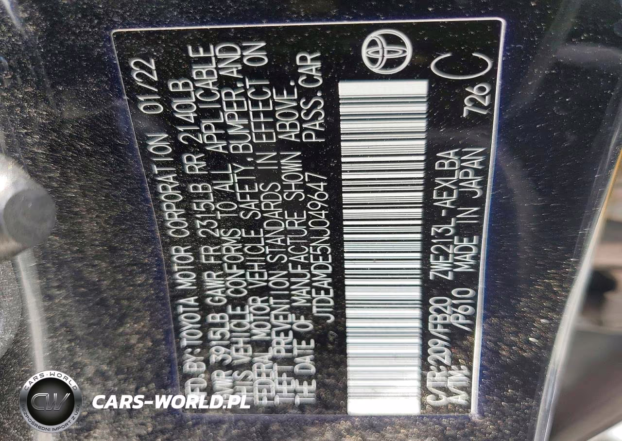 2022 Toyota Corolla Le VIN:JTDEAMDE5NJ049647 - 12