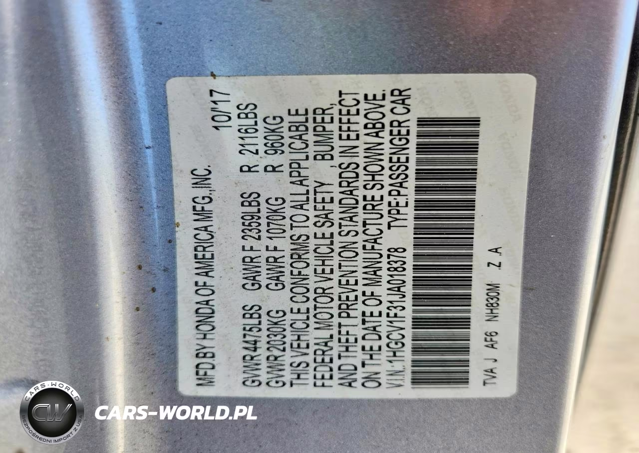2018 Honda Accord Sport VIN:1HGCV1F31JA018378 - 12