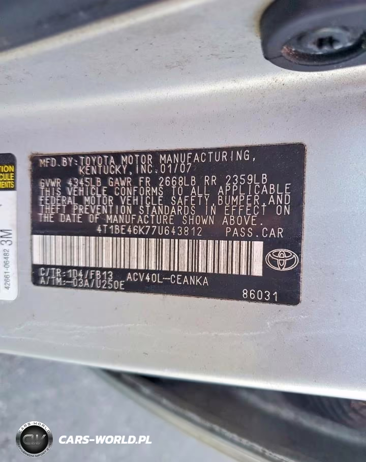 2007 Toyota Camry Ce VIN:4T1BE46K77U643812 - 13
