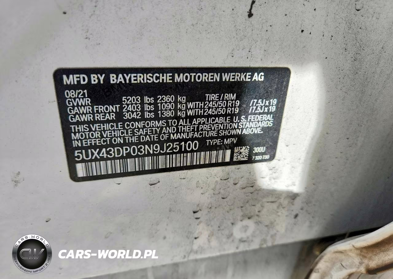 2022 BMW X3 Sdrive30I VIN:5UX43DP03N9J25100 - 14