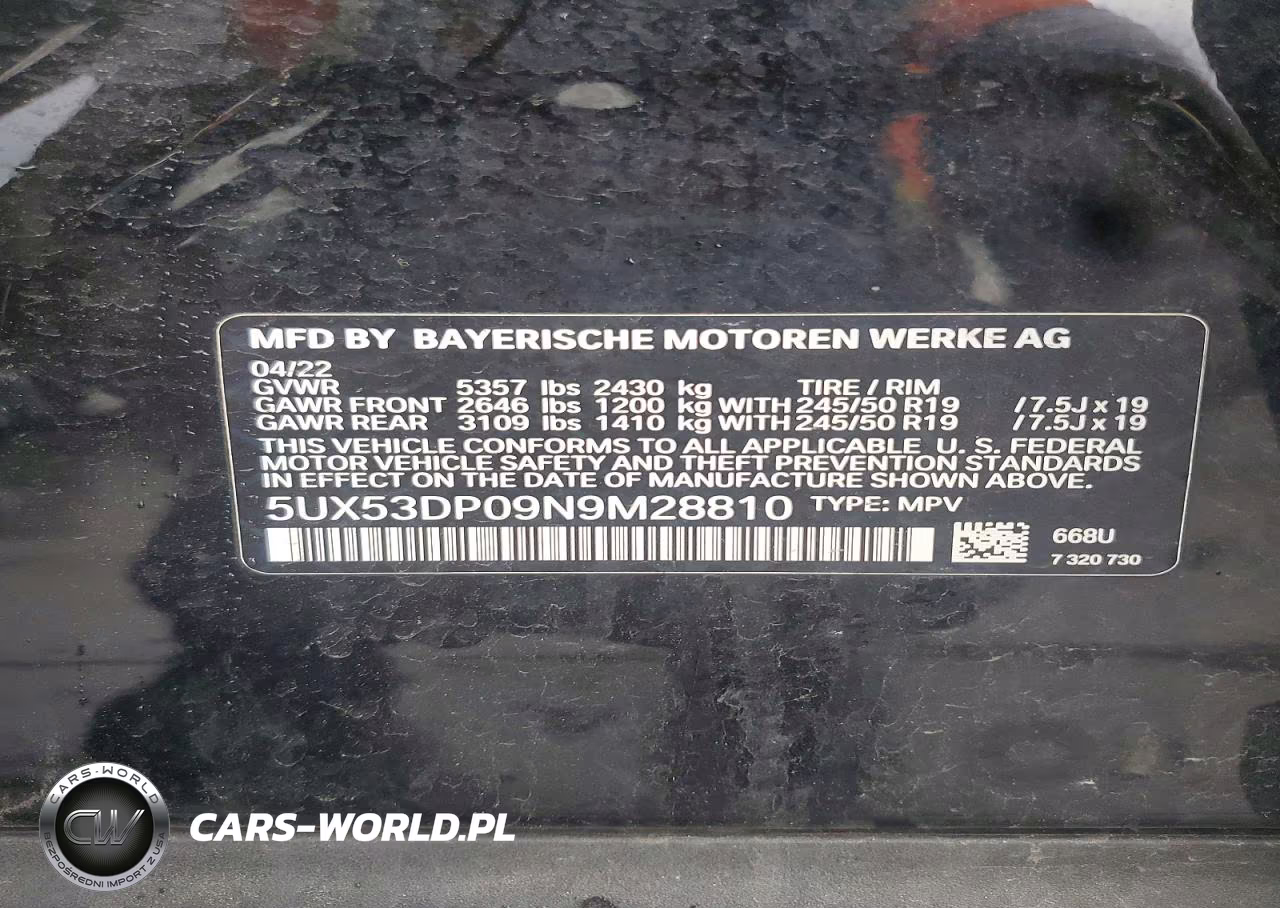 2022 BMW X3 xDrive30I VIN:5UX53DP09N9M28810 - 14