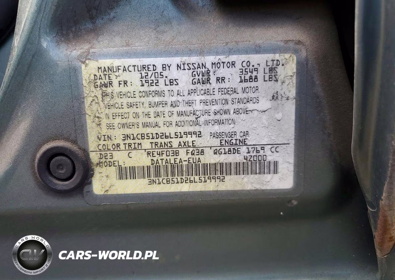 2006 Nissan Sentra 1.8 VIN:3N1CB51D26L519992 - 12