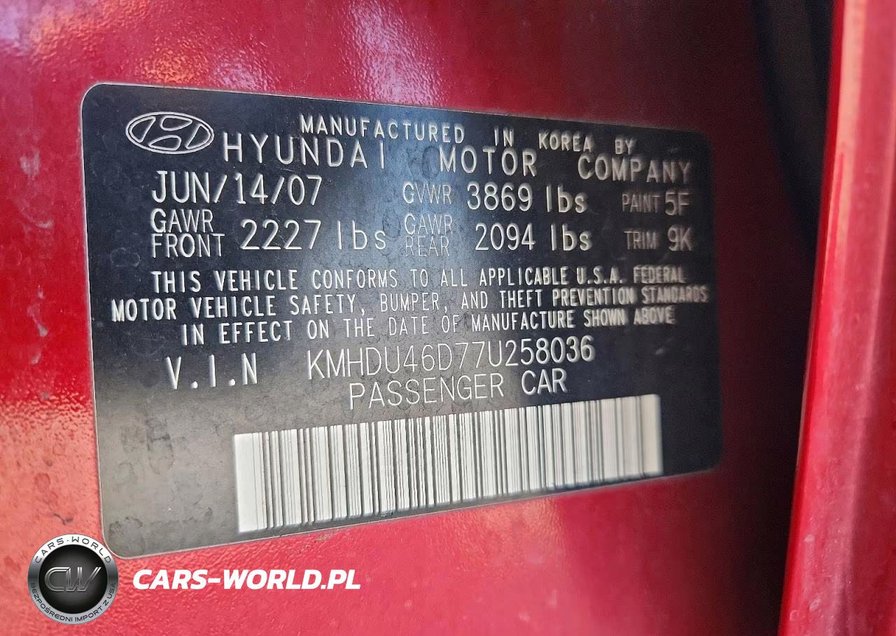 2007 Hyundai Elantra Gls VIN:KMHDU46D77U258036 - 12