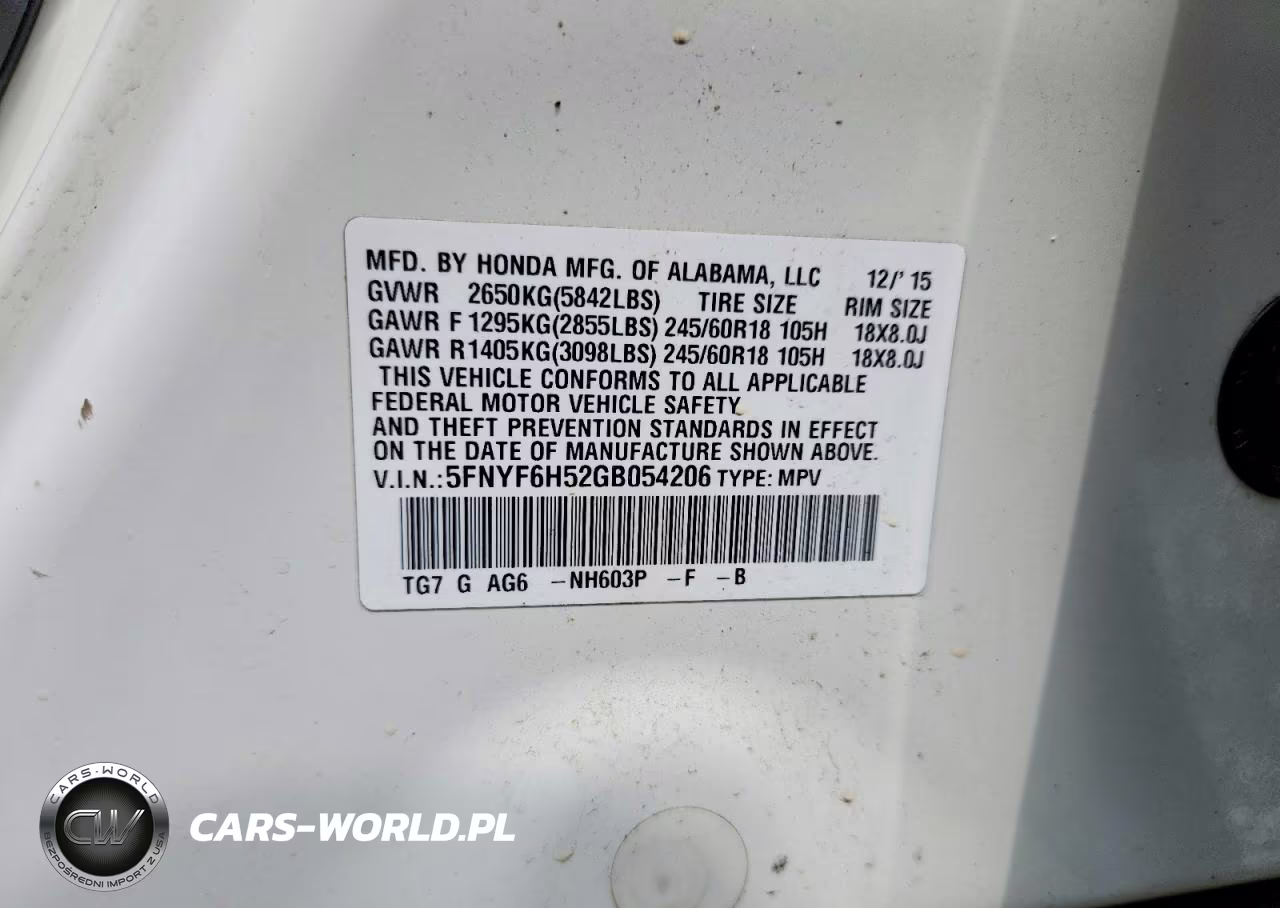 2016 Honda Pilot Exl VIN:5FNYF6H52GB054206 - 13