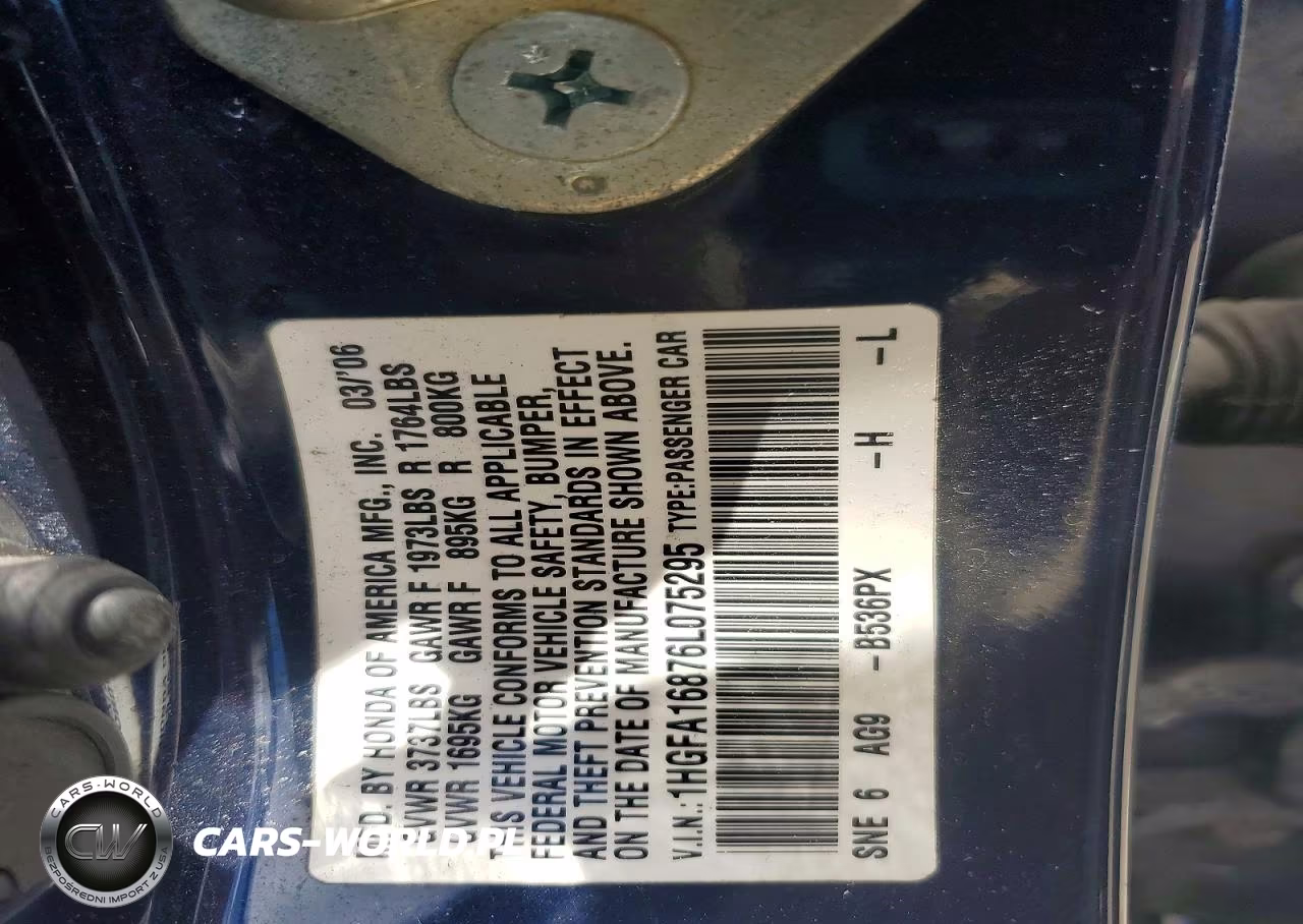 2006 Honda Civic Ex VIN:1HGFA16876L075295 - 12