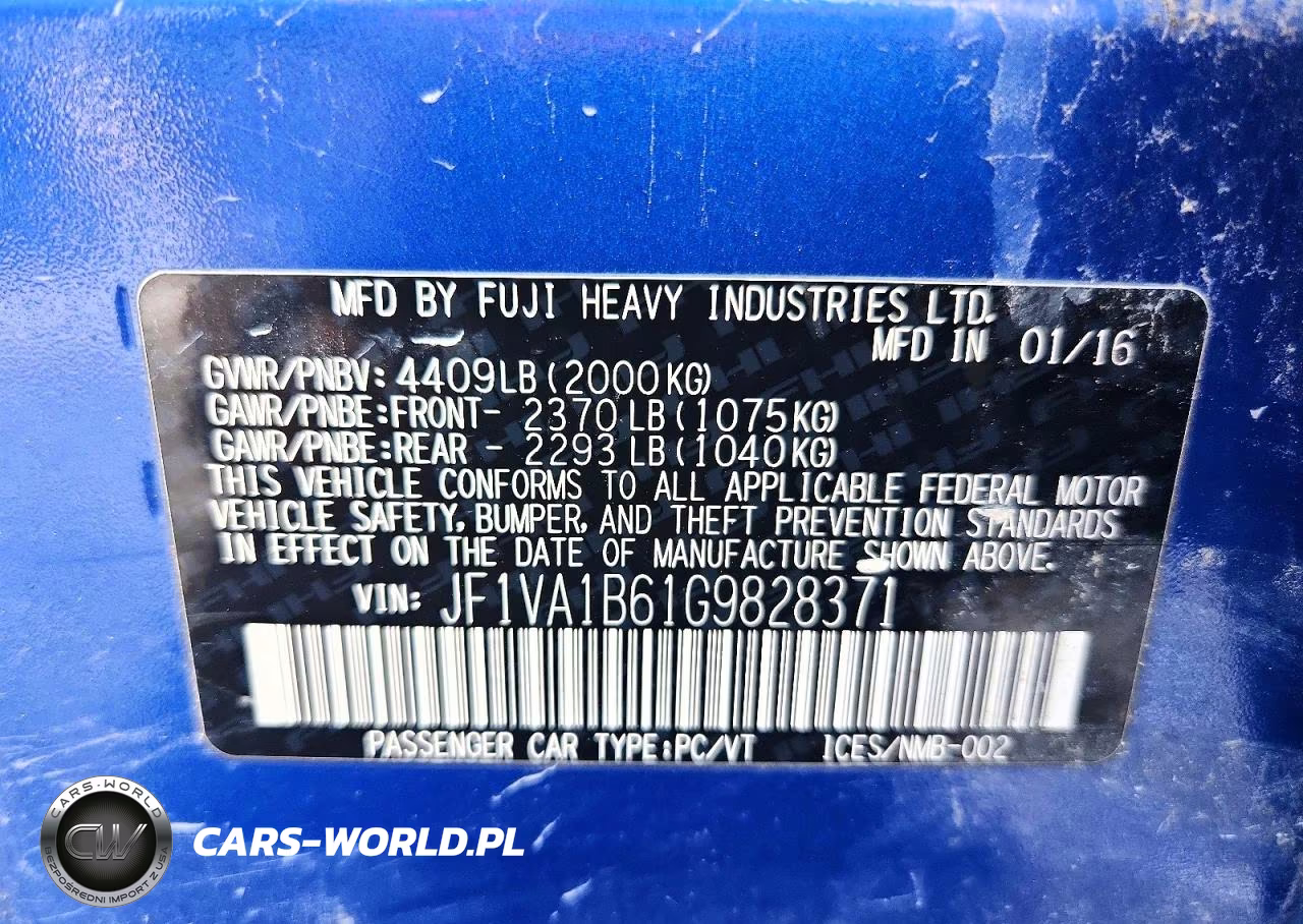 2016 Subaru Wrx VIN:JF1VA1B61G9828371 - 12