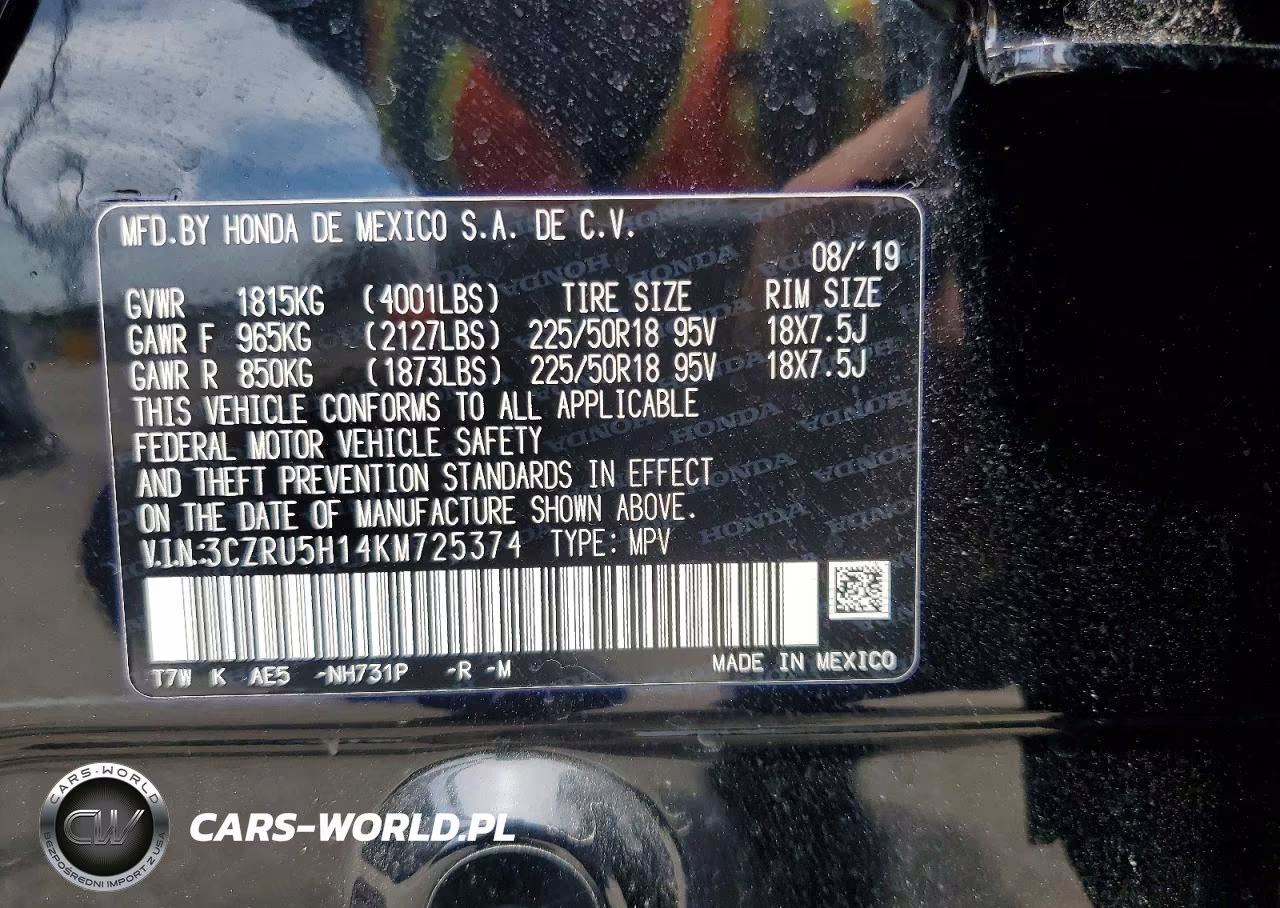 2019 Honda Hr-V Sport VIN:3CZRU5H14KM725374 - 13