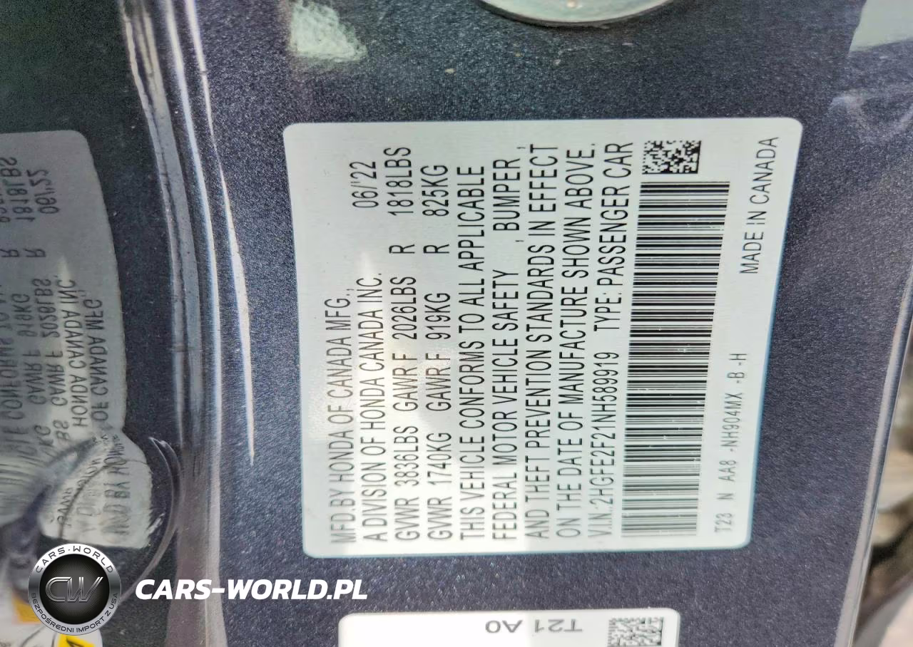 2022 Honda Civic Lx VIN:2HGFE2F21NH589919 - 12