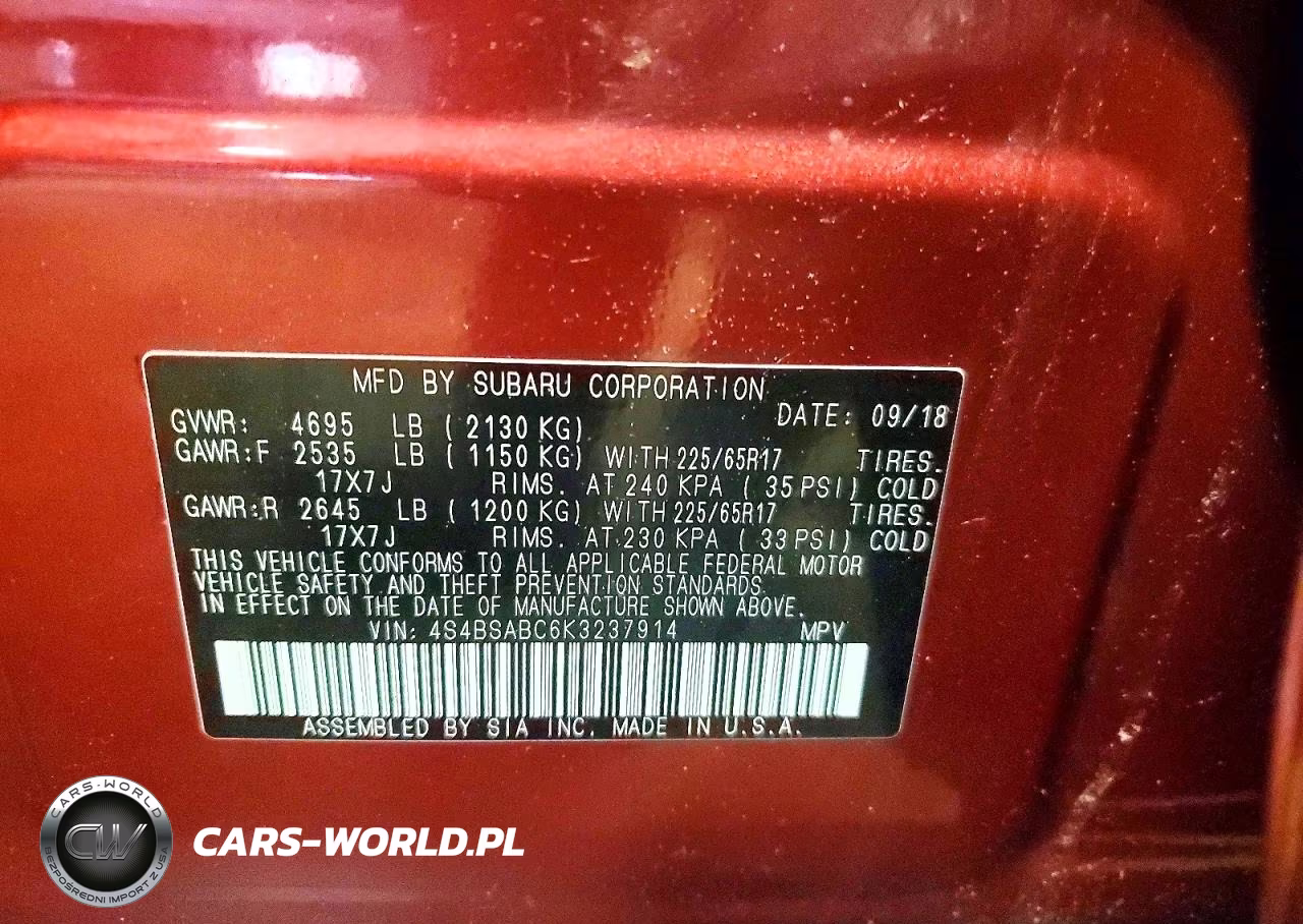 2019 Subaru Outback 2.5I VIN:4S4BSABC6K3237914 - 13